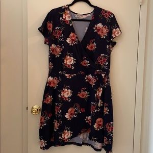 Navy and floral surplice dress